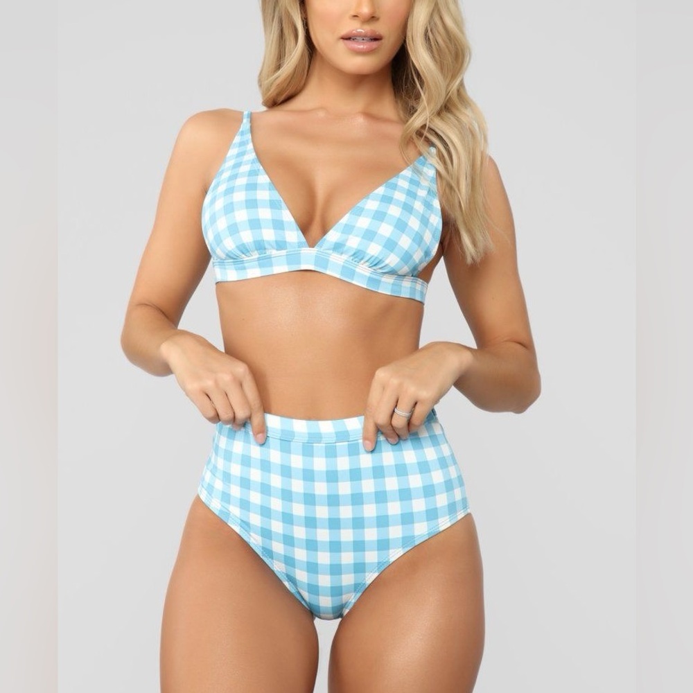 Fashion nova blue checkered bikini swimsuit